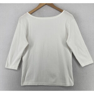 COTTON BASICS Top Womens L Ribbed Jersey Boat Neck 3/4 Sleeve White USA